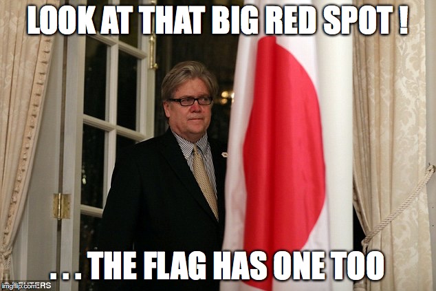 LOOK AT THAT BIG RED SPOT ! . . . THE FLAG HAS ONE TOO | image tagged in bannon-japan | made w/ Imgflip meme maker