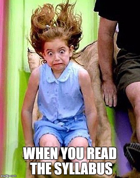 The New Face Of Fear | WHEN YOU READ THE SYLLABUS | image tagged in the new face of fear | made w/ Imgflip meme maker