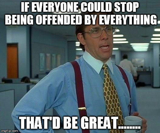 That Would Be Great Meme | IF EVERYONE COULD STOP BEING OFFENDED BY EVERYTHING; THAT'D BE GREAT........ | image tagged in memes,that would be great | made w/ Imgflip meme maker