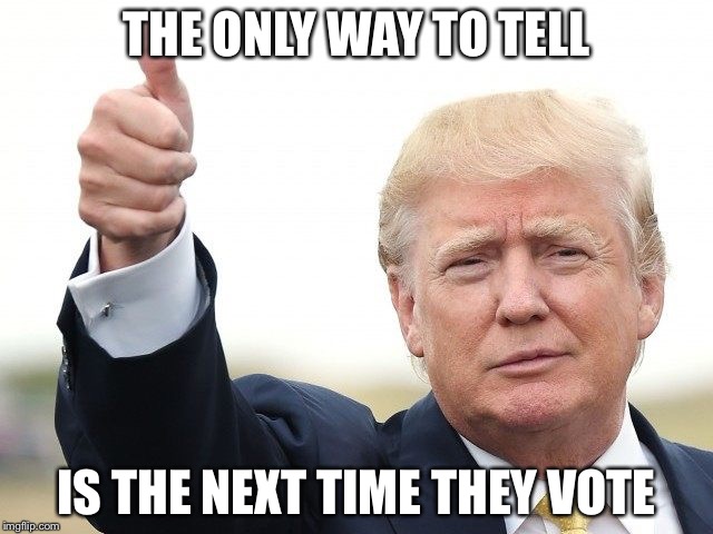 THE ONLY WAY TO TELL IS THE NEXT TIME THEY VOTE | image tagged in trump thumbs up | made w/ Imgflip meme maker