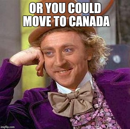 Creepy Condescending Wonka Meme | OR YOU COULD MOVE TO CANADA | image tagged in memes,creepy condescending wonka | made w/ Imgflip meme maker