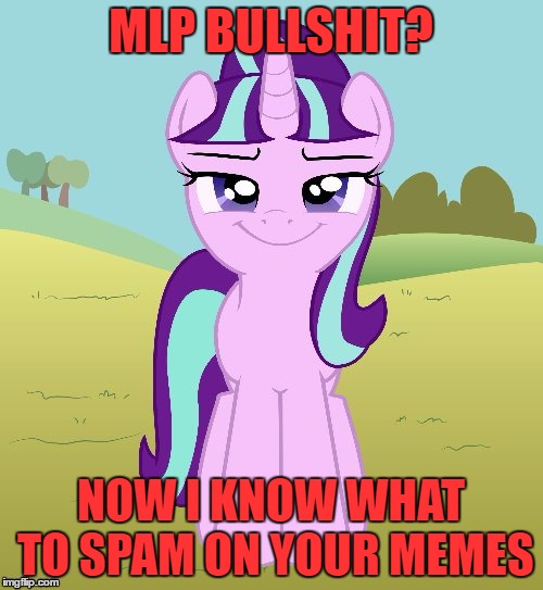 MLP BULLSHIT? NOW I KNOW WHAT TO SPAM ON YOUR MEMES | image tagged in don't you starlight glimmer | made w/ Imgflip meme maker