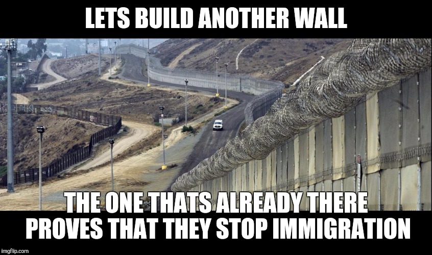border wall  | LETS BUILD ANOTHER WALL; THE ONE THATS ALREADY THERE PROVES THAT THEY STOP IMMIGRATION | image tagged in border wall | made w/ Imgflip meme maker