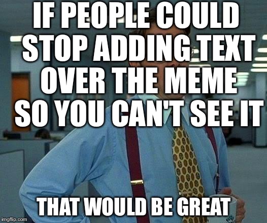 That Would Be Great Meme | IF PEOPLE COULD STOP ADDING TEXT OVER THE MEME SO YOU CAN'T SEE IT; THAT WOULD BE GREAT | image tagged in memes,that would be great | made w/ Imgflip meme maker