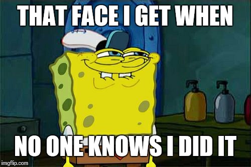 Don't You Squidward Meme | THAT FACE I GET WHEN; NO ONE KNOWS I DID IT | image tagged in memes,dont you squidward | made w/ Imgflip meme maker