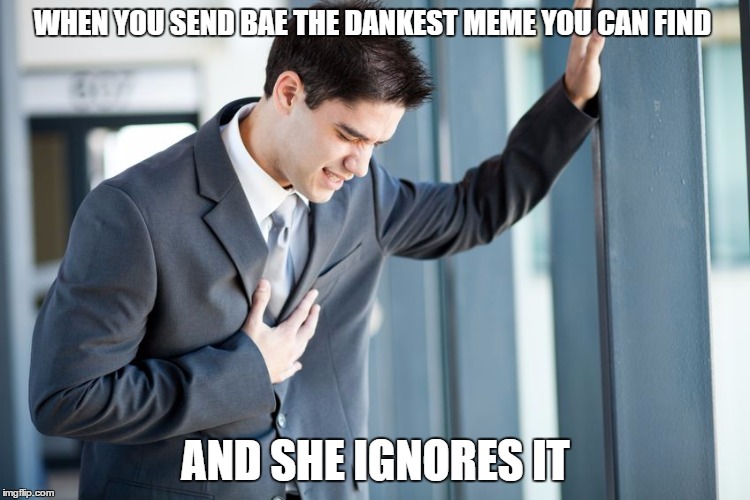 It hurts so much pls help | WHEN YOU SEND BAE THE DANKEST MEME YOU CAN FIND; AND SHE IGNORES IT | image tagged in dank memes,butt hurt,fake people | made w/ Imgflip meme maker
