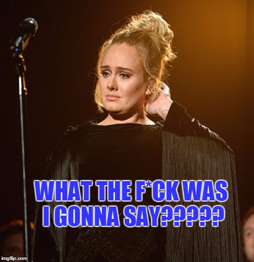 WHAT THE F*CK WAS I GONNA SAY????? | image tagged in cussing,adele | made w/ Imgflip meme maker