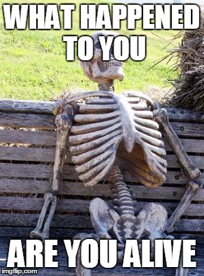 Waiting Skeleton Meme | WHAT HAPPENED TO YOU; ARE YOU ALIVE | image tagged in memes,waiting skeleton | made w/ Imgflip meme maker