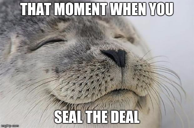 Satisfied Seal | THAT MOMENT WHEN YOU; SEAL THE DEAL | image tagged in memes,satisfied seal | made w/ Imgflip meme maker