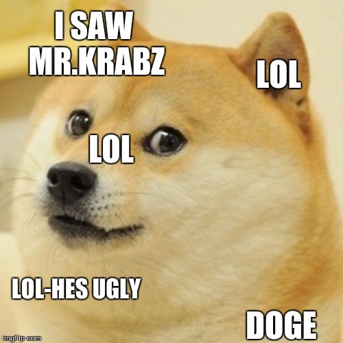 Doge | I SAW MR.KRABZ; LOL; LOL; LOL-HES UGLY; DOGE | image tagged in memes,doge | made w/ Imgflip meme maker