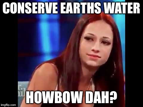 Cash me outside | CONSERVE EARTHS WATER; HOWBOW DAH? | image tagged in cash me outside | made w/ Imgflip meme maker