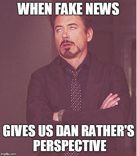 Robert Roll Eyes | WHEN FAKE NEWS; GIVES US DAN RATHER'S PERSPECTIVE | image tagged in robert roll eyes | made w/ Imgflip meme maker