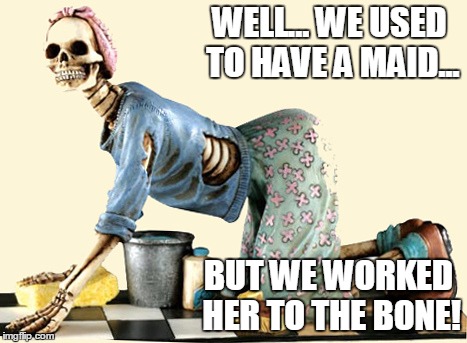 WELL... WE USED TO HAVE A MAID... BUT WE WORKED HER TO THE BONE! | made w/ Imgflip meme maker