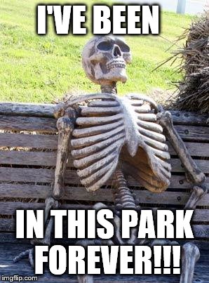 Waiting Skeleton Meme | I'VE BEEN; IN THIS PARK FOREVER!!! | image tagged in memes,waiting skeleton | made w/ Imgflip meme maker