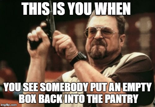 Am I The Only One Around Here Meme | THIS IS YOU WHEN; YOU SEE SOMEBODY PUT AN EMPTY BOX BACK INTO THE PANTRY | image tagged in memes,am i the only one around here | made w/ Imgflip meme maker