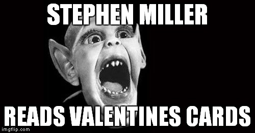 Stephen Millers Valentine's Day | STEPHEN MILLER; READS VALENTINES CARDS | image tagged in stephen miller | made w/ Imgflip meme maker