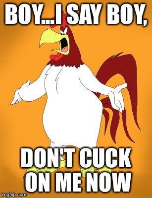 DONT CUCK ON FOGHORN LEGHORN | BOY...I SAY BOY, DON'T CUCK ON ME NOW | image tagged in cuck,memes,funny,nsfw,white privilege,foghorn leghorn | made w/ Imgflip meme maker