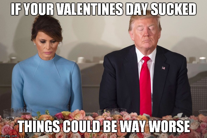 Valentines Day Sucks | IF YOUR VALENTINES DAY SUCKED; THINGS COULD BE WAY WORSE | image tagged in trump,valentines day,free melania | made w/ Imgflip meme maker