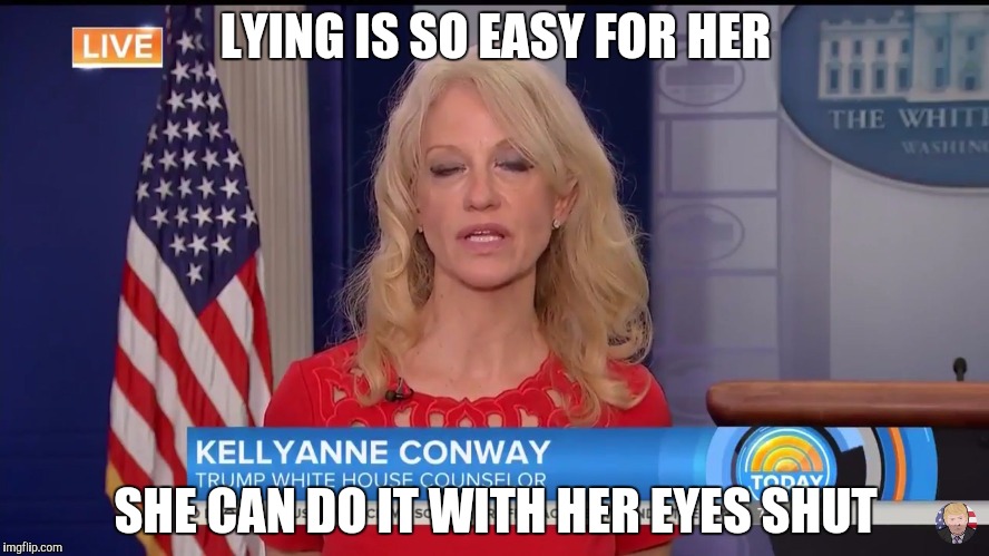 Kellyanne Conway can lie in her sleep | LYING IS SO EASY FOR HER; SHE CAN DO IT WITH HER EYES SHUT | image tagged in kellyanne conway | made w/ Imgflip meme maker