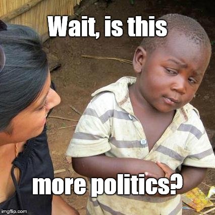 Third World Skeptical Kid Meme | Wait, is this more politics? | image tagged in memes,third world skeptical kid | made w/ Imgflip meme maker