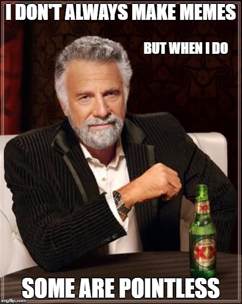 The Most Interesting Man In The World Meme | I DON'T ALWAYS MAKE MEMES SOME ARE POINTLESS BUT WHEN I DO | image tagged in memes,the most interesting man in the world | made w/ Imgflip meme maker