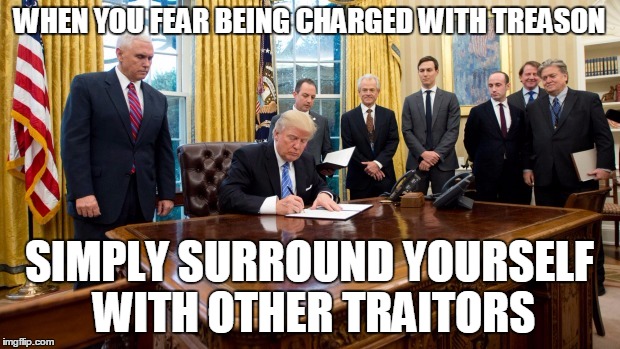 WHEN YOU FEAR BEING CHARGED WITH TREASON; SIMPLY SURROUND YOURSELF WITH OTHER TRAITORS | image tagged in politics,treason | made w/ Imgflip meme maker