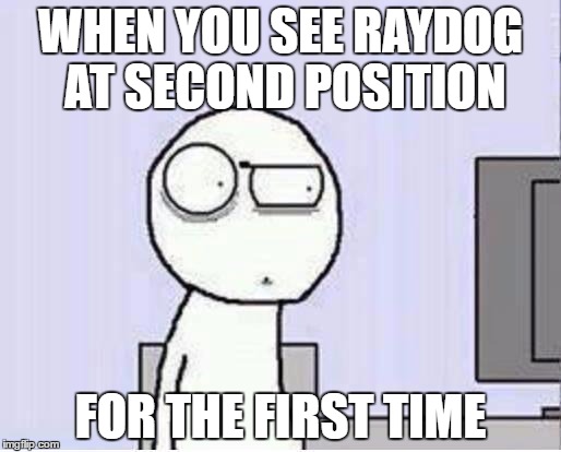 Shocked guy | WHEN YOU SEE RAYDOG AT SECOND POSITION; FOR THE FIRST TIME | image tagged in shocked guy | made w/ Imgflip meme maker