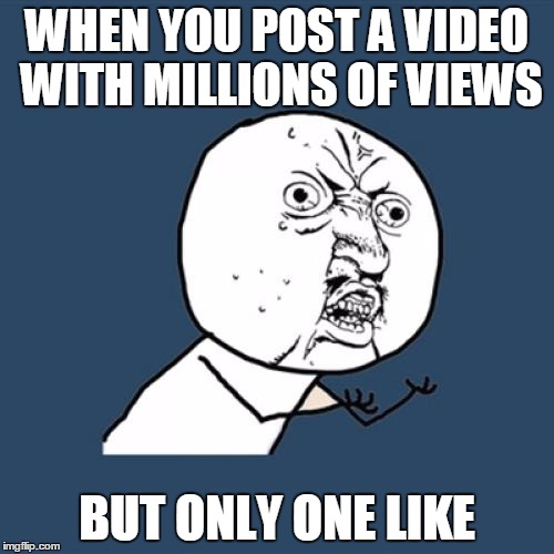 Y U No Meme | WHEN YOU POST A VIDEO WITH MILLIONS OF VIEWS; BUT ONLY ONE LIKE | image tagged in memes,y u no | made w/ Imgflip meme maker