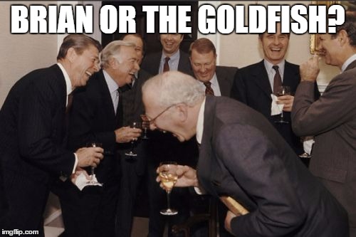 Laughing Men In Suits Meme | BRIAN OR THE GOLDFISH? | image tagged in memes,laughing men in suits | made w/ Imgflip meme maker