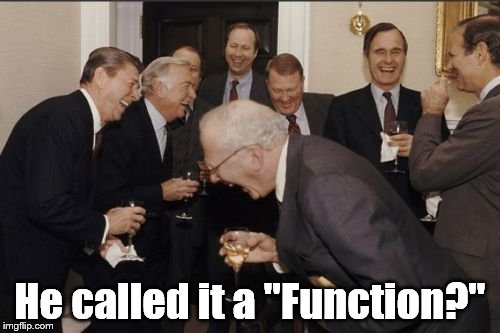 Laughing Men In Suits Meme | He called it a "Function?" | image tagged in memes,laughing men in suits | made w/ Imgflip meme maker