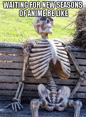 Waiting Skeleton | WAITING FOR NEW SEASONS OF ANIME BE LIKE | image tagged in memes,waiting skeleton | made w/ Imgflip meme maker