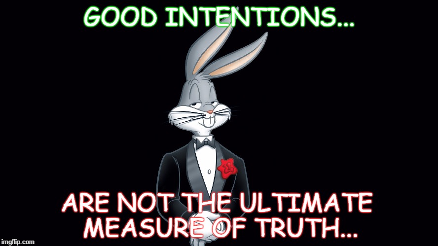 Good Intentions | GOOD INTENTIONS... ARE NOT THE ULTIMATE MEASURE OF TRUTH... | image tagged in good,intentions,truth,ultimate | made w/ Imgflip meme maker