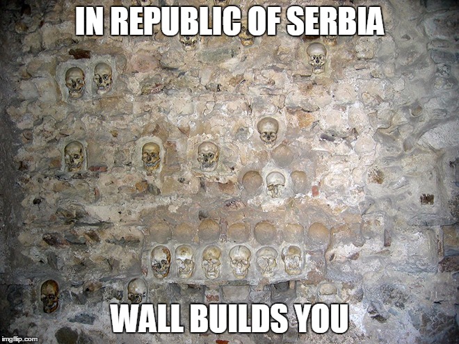 IN REPUBLIC OF SERBIA | IN REPUBLIC OF SERBIA; WALL BUILDS YOU | image tagged in republic,serbia,wall,build,you,skull | made w/ Imgflip meme maker