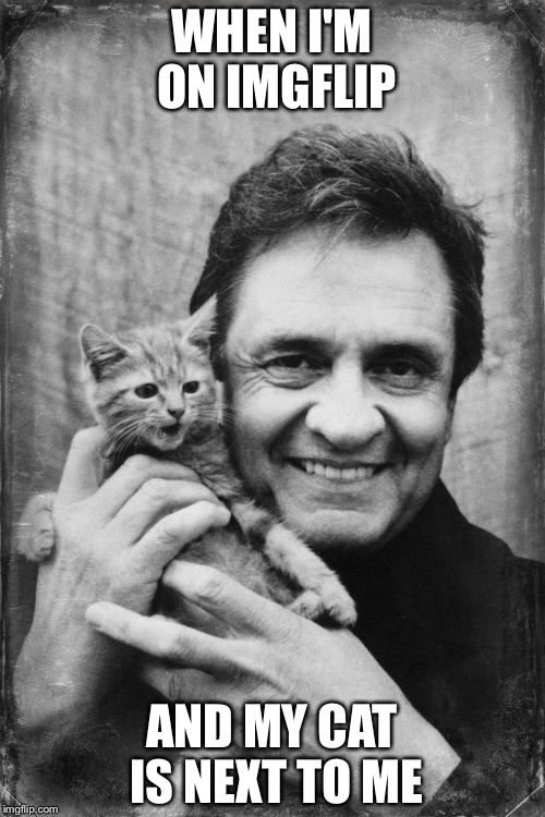 Johnny Cash Cat | WHEN I'M ON IMGFLIP; AND MY CAT IS NEXT TO ME | image tagged in johnny cash cat | made w/ Imgflip meme maker