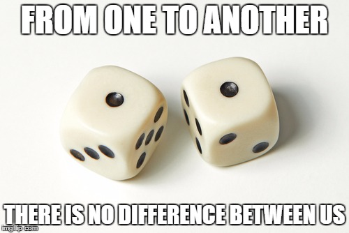 One to another | FROM ONE TO ANOTHER; THERE IS NO DIFFERENCE BETWEEN US | image tagged in puns | made w/ Imgflip meme maker