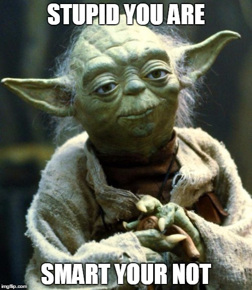 Star Wars Yoda Meme | STUPID YOU ARE; SMART YOUR NOT | image tagged in memes,star wars yoda | made w/ Imgflip meme maker