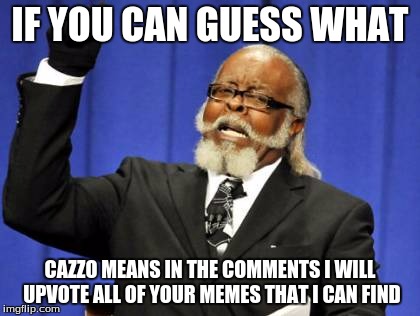 Too Damn High Meme | IF YOU CAN GUESS WHAT; CAZZO MEANS IN THE COMMENTS I WILL UPVOTE ALL OF YOUR MEMES THAT I CAN FIND | image tagged in memes,too damn high | made w/ Imgflip meme maker
