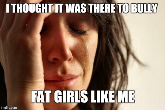 First World Problems Meme | I THOUGHT IT WAS THERE TO BULLY FAT GIRLS LIKE ME | image tagged in memes,first world problems | made w/ Imgflip meme maker