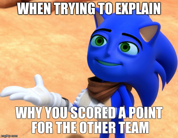 WHEN TRYING TO EXPLAIN; WHY YOU SCORED A POINT FOR THE OTHER TEAM | image tagged in sonic the hedgehog | made w/ Imgflip meme maker