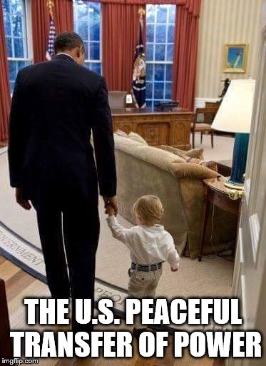 Obama to Trump, the peaceful transfer of power | THE U.S. PEACEFUL TRANSFER OF POWER | image tagged in obama,trump,power | made w/ Imgflip meme maker