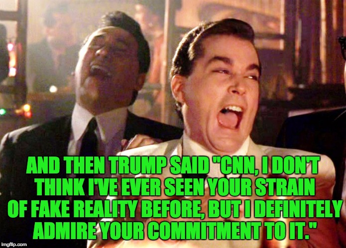 Trump Running | AND THEN TRUMP SAID "CNN, I DON'T THINK I'VE EVER SEEN YOUR STRAIN OF FAKE REALITY BEFORE, BUT I DEFINITELY ADMIRE YOUR COMMITMENT TO IT." | image tagged in trump running | made w/ Imgflip meme maker