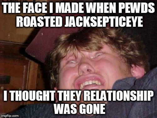 WTF | THE FACE I MADE WHEN PEWDS ROASTED JACKSEPTICEYE; I THOUGHT THEY RELATIONSHIP WAS GONE | image tagged in memes,wtf | made w/ Imgflip meme maker