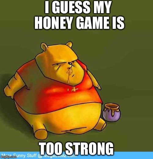 I GUESS MY HONEY GAME IS; TOO STRONG | image tagged in poo bear cant handle hony | made w/ Imgflip meme maker