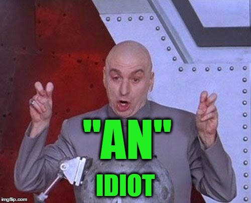 Dr Evil Laser Meme | "AN" IDIOT | image tagged in memes,dr evil laser | made w/ Imgflip meme maker