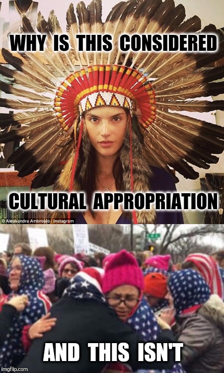 Liberal Logic | WHY  IS  THIS  CONSIDERED; CULTURAL  APPROPRIATION; AND  THIS  ISN'T | image tagged in liberal logic,liberal,womens march | made w/ Imgflip meme maker