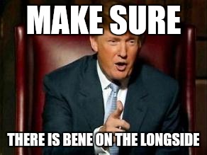Donald Trump | MAKE SURE; THERE IS BENE ON THE LONGSIDE | image tagged in donald trump | made w/ Imgflip meme maker