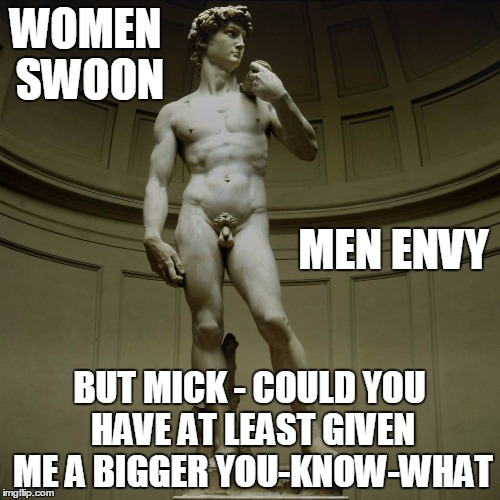 WOMEN SWOON BUT MICK - COULD YOU HAVE AT LEAST GIVEN ME A BIGGER YOU-KNOW-WHAT MEN ENVY | made w/ Imgflip meme maker
