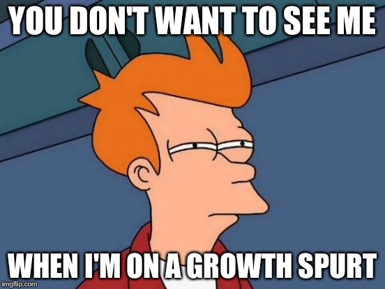 Futurama Fry Meme | YOU DON'T WANT TO SEE ME WHEN I'M ON A GROWTH SPURT | image tagged in memes,futurama fry | made w/ Imgflip meme maker