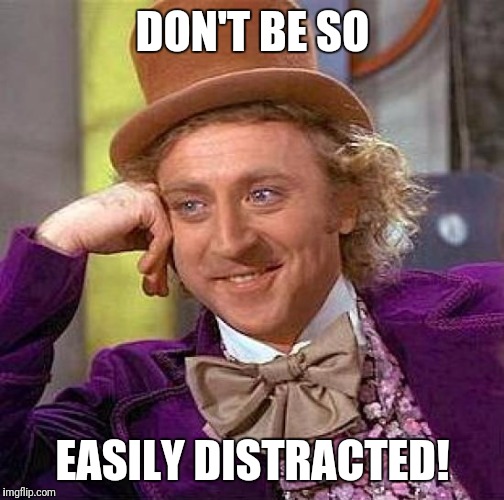 Creepy Condescending Wonka Meme | DON'T BE SO EASILY DISTRACTED! | image tagged in memes,creepy condescending wonka | made w/ Imgflip meme maker