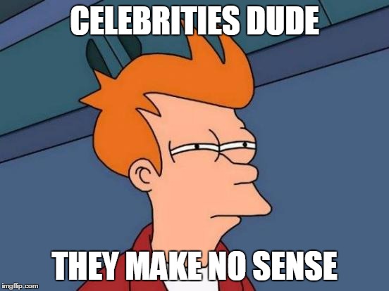 Futurama Fry Meme | CELEBRITIES DUDE THEY MAKE NO SENSE | image tagged in memes,futurama fry | made w/ Imgflip meme maker